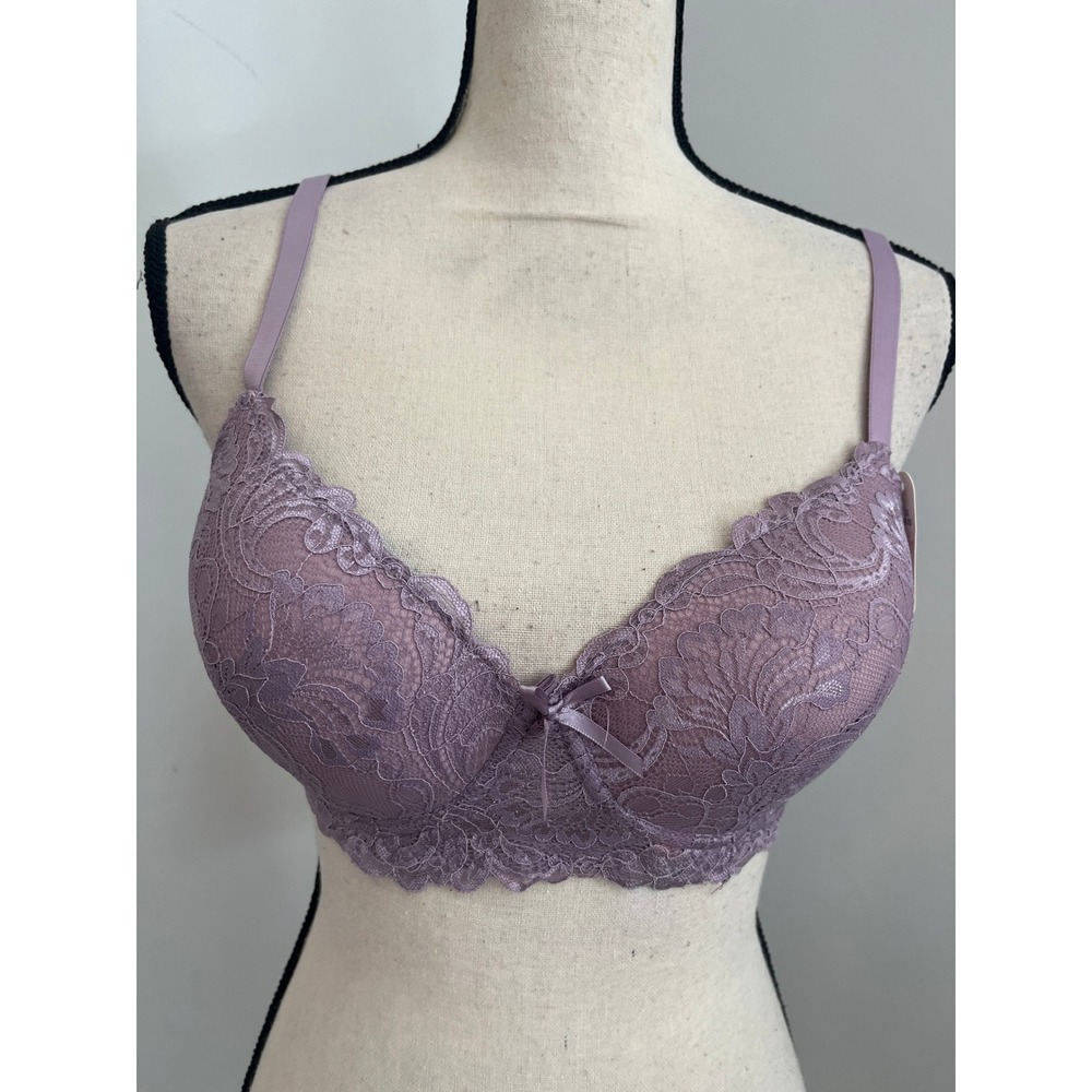 Lavender Lace Push Up Bra 38C Underwire Padded Bra Coquette Romantic Soft Girl - Picture 3 of 8